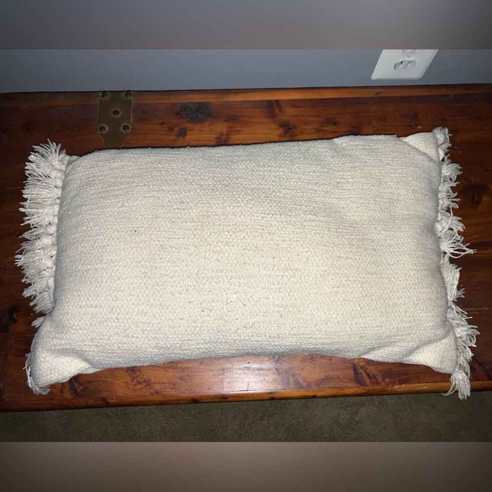 Magnolia Home Joanna Gaines Cream Textured Lumbar Throw Pillow w/Fringe, 24x12”